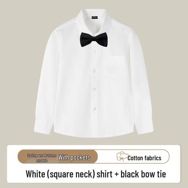 Children's Long-Sleeve White Shirt for Boys and Girls - School Uniform & Performance Wear for Spring and Autumn