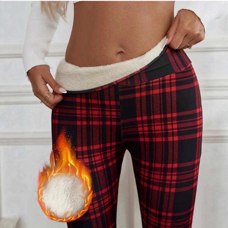 Women's High-Waisted Slim Fit Lambswool-Lined Winter Yoga Pants with Pockets