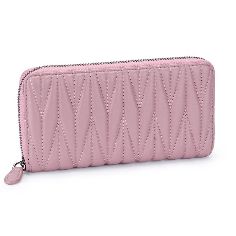 Sheepskin Embroidered Wrinkled Long Wallet Women Large Capacity Multi-slot Hand-held Zipper Bag