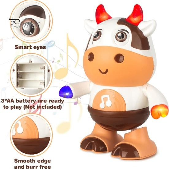 Kids Electric Cow Toy with LED Light Music Singing Dancing Cartoon Dairy Cattle Toy Toddlers Interactive Educational Movable Eyes Animal Musical Toy