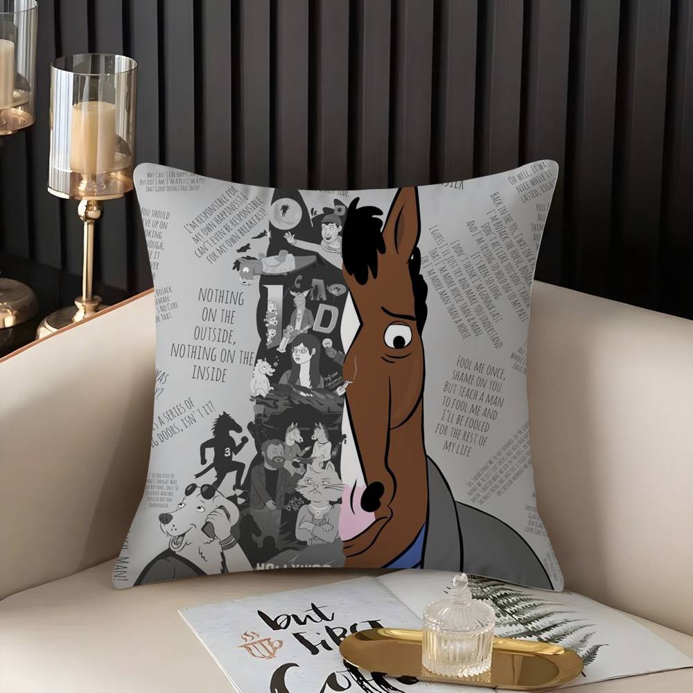 B-Bojack Horseman Pillow Case Home Dorm Chair Back Short Plush Double-Sided Printing Office Nap Time Cushion Cover