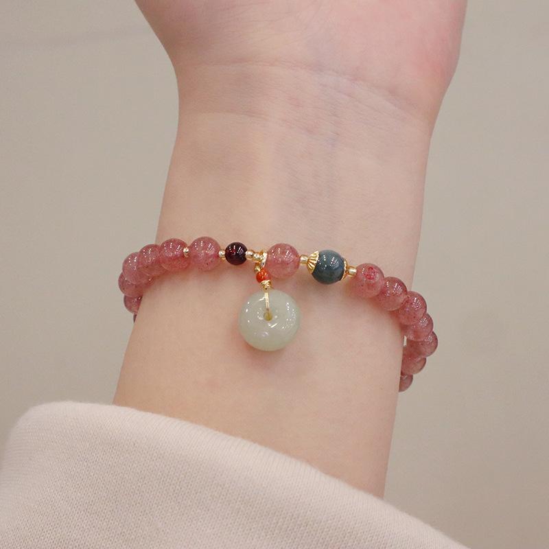 New Chinese Natural Strawberry Crystal Money Bag Bracelet Bangles Women Fashion Jewelry Accessories Gift