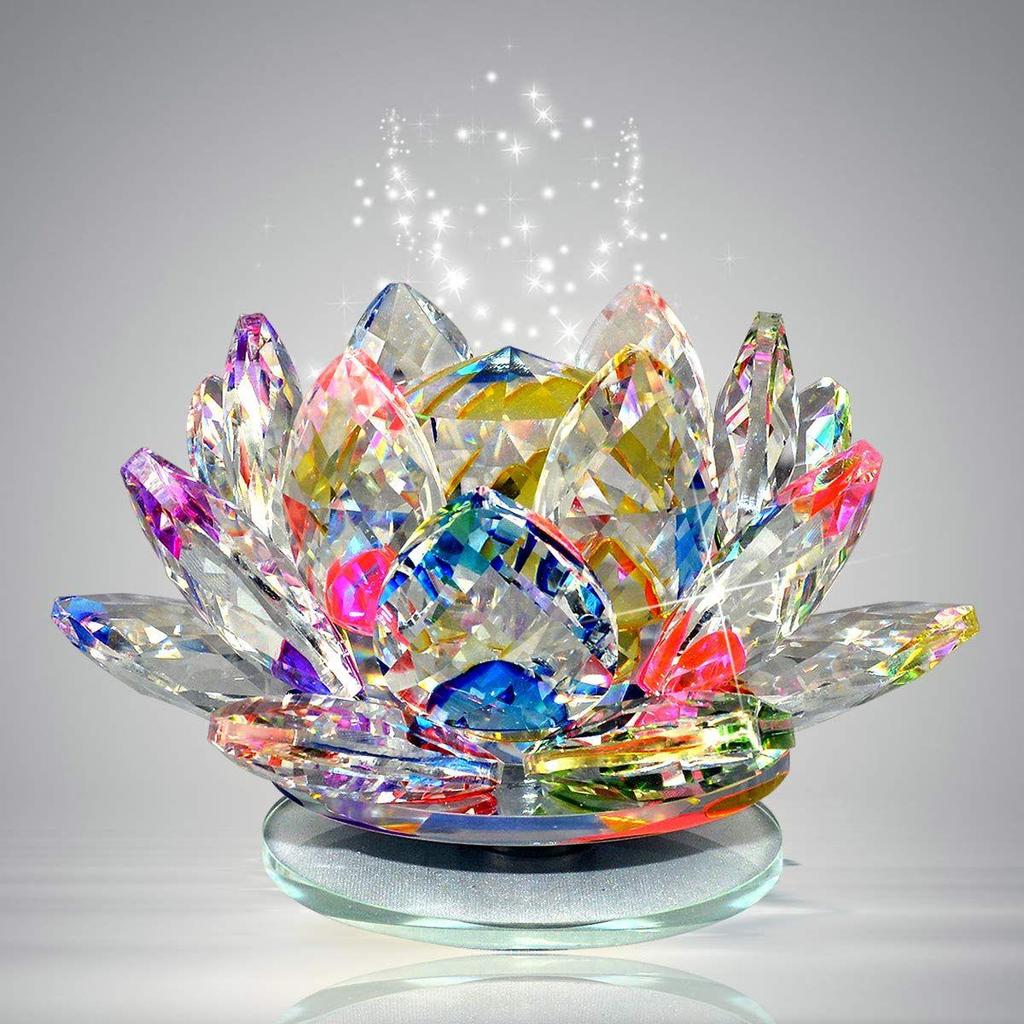 Reiki Crystal Products Vastu/Feng Shui Transparent Crystal Lotus for Positive Energy A Gift