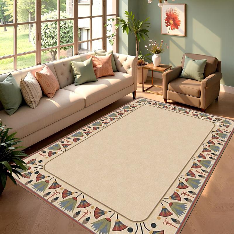 

Bohemian Egyptian Lotus Border Rectangular Carpet Vintage Soft Decorative Floor Mat for Living Room Bedroom Home Decor 40X60CM
