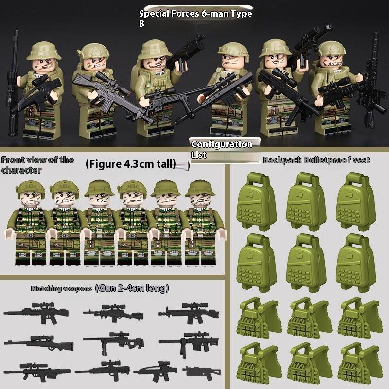Building Blocks Ghost Military Minifigures Fully Armed SWAT Boys Assemble Heavy Weapons Toys