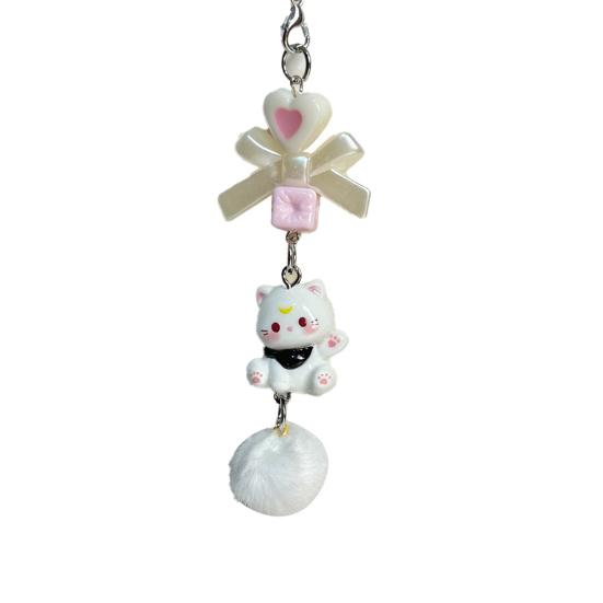 

Bag Pendant Lightweight Mini Cat Furry Ball Charm Key Chain with Bow Decoration Mobile Phones Keychains Gift Accessory білий