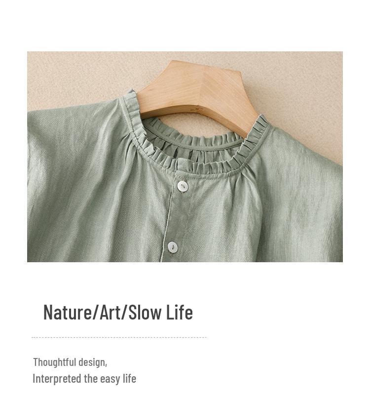 Reversible 2023 Summer Cotton Linen Ruffle Collar Dress with Swing Skirt & Short Sleeves