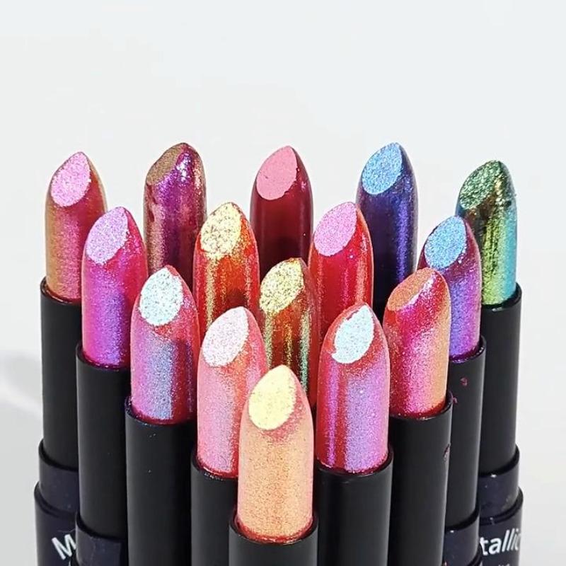 Rossetto Glitter Fine 15 Colori Rosso Nero Perlato Tinta Labbra Impermeabile Non Appiccicoso Lunga Durata Facile da Colorare Rossetto Diamante