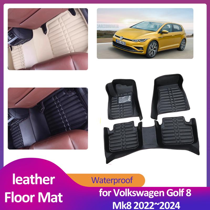 Car Floor Mat for Volkswagen VW Golf 8 Mk8 GTI R-Line ~2024 Leather Foot Inner Liner Waterproof Carpet Pad Accessorie
