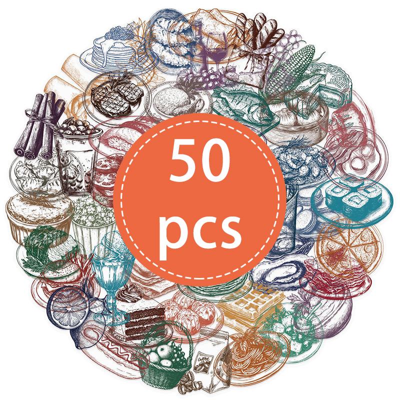 High-Quality 50Pcs High-Quality Retro High-Quality Food High-Quality Stickers Collection kit High-Quality Transparent High-Quality Pet High-Quality