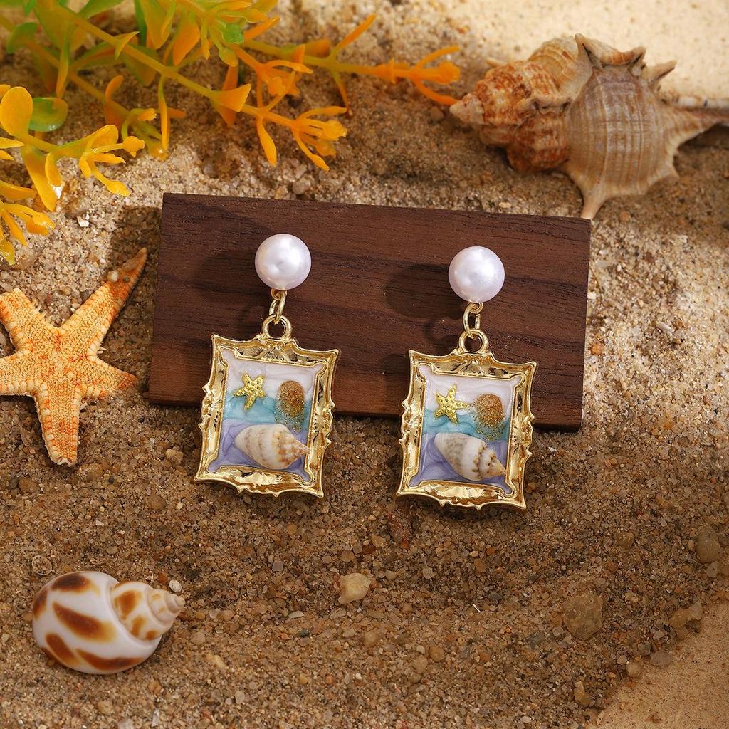 French Vintage Pearl & Conch Drop Earrings