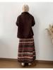 Retro Fair Isle Fleece Women's Mid-Length Lantern Skirt - Ethnic Style, Drawstring Hem, Two-Way Wear for Autumn/Winter