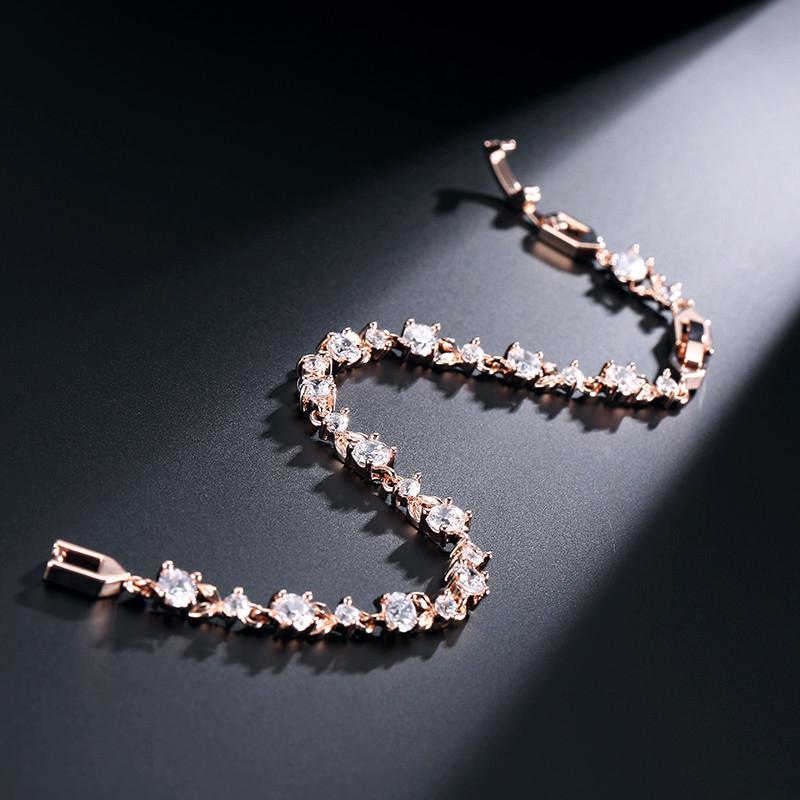 ZAKOL Crystal Leaf Bracelet Rose Gold Color Zircon Women Jewelry