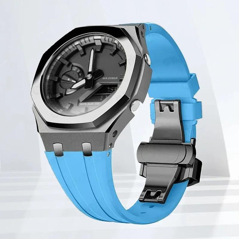 Mod-kit för Casioak GA2100 GA2110 Metallfodral Bezel Gummiarmband För Casioak GAB2100 2110 Modifieringssats Fodral Med Skruvkorrigering