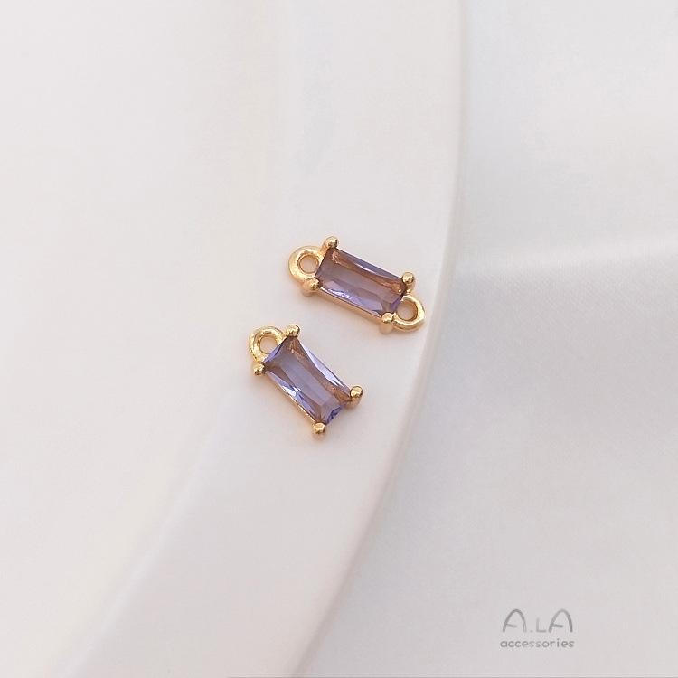 14K Gold Filled Color Preserving Rectangle Zircon Double Pendant, Handmade Charm for DIY Bracelet Jewelry.