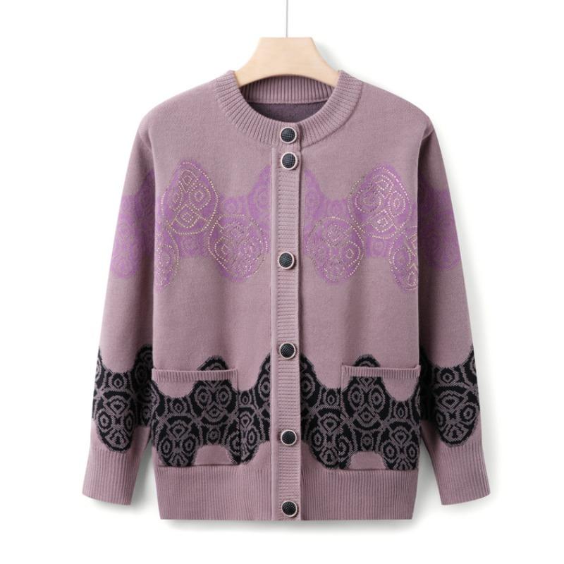 Oma Herbstpulloverjacke Mittleres Alter Rundhals Strickjacke Oberteil Weiblich Alter 0 Mama Strickpullover