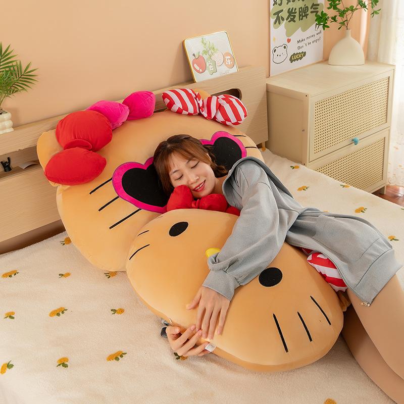 Hawaiian Black Leather Kt Cat Throw Pillow Doll Cute Bow Sunglasses Kitty Cat Plush Toy Doll