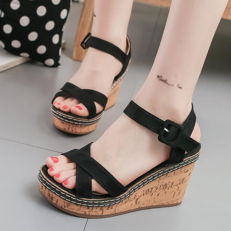 Aphixta Wedge Sandals Peep Toe Buckle Shoes Woman Platform 10cm Cool Summer Super High Heel Shoes Female