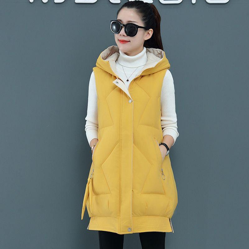 Autumn and Winter Women's Solid Color Hooded Warm and Windproof Mid-length Women's Sleeveless Jacket 9 Colors