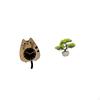 Cat Clock Ornament with Artificial Bonsai Tree Greenery for Home Kitchen Office Table Centerpiece