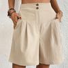 [Pantalones Cortos de Color Sólido de Cintura Alta] Pantalones Cortos de Cintura Alta de Color Sólido, Pantalones Cortos Casuales Sueltos de Pierna Ancha Para Verano, Ropa de Mujer