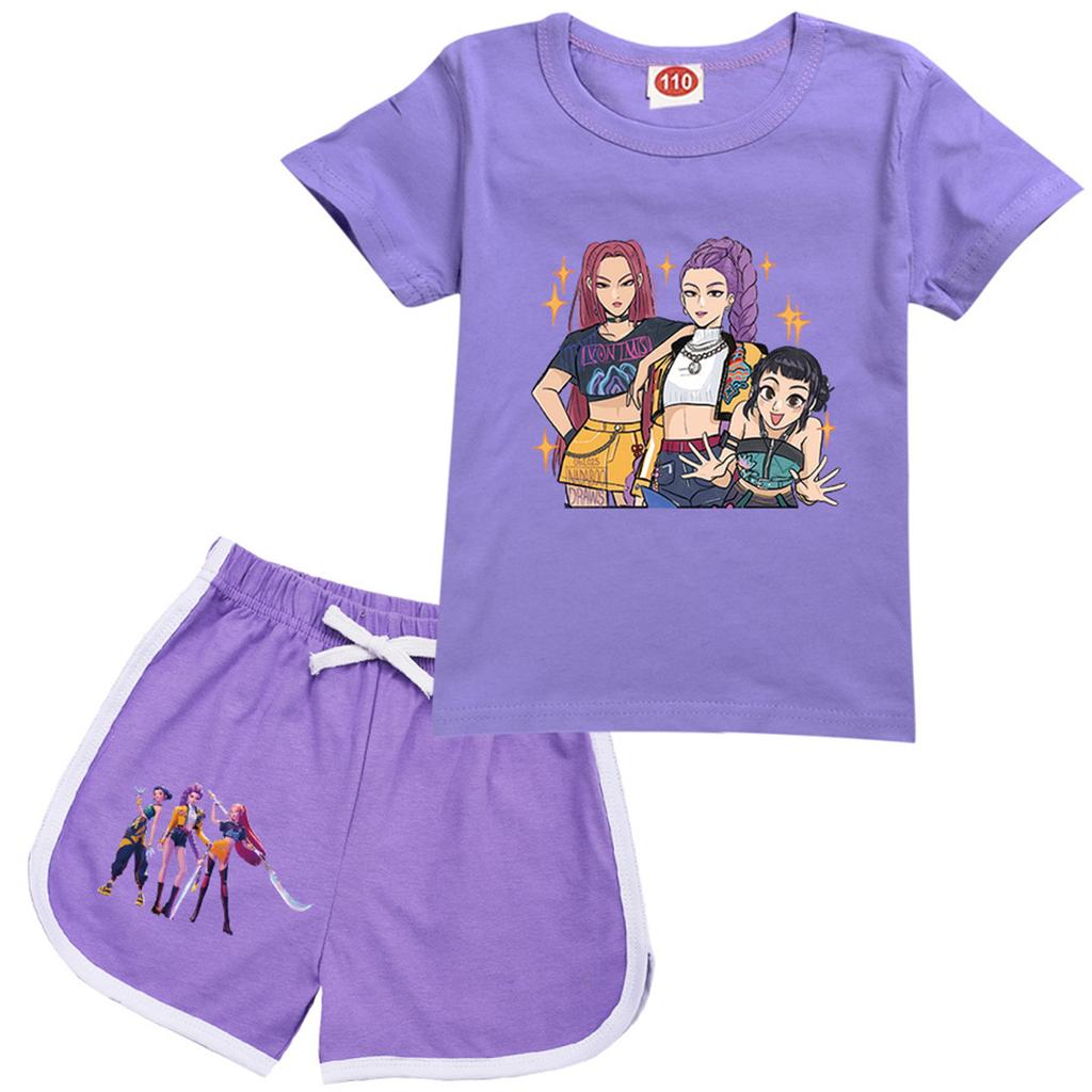 Kids Summer Sport T-Shirt And Shorts 2 Piece Outfit Tracksuit Set Short Sleeve Print Crop Tops With Clothing Set