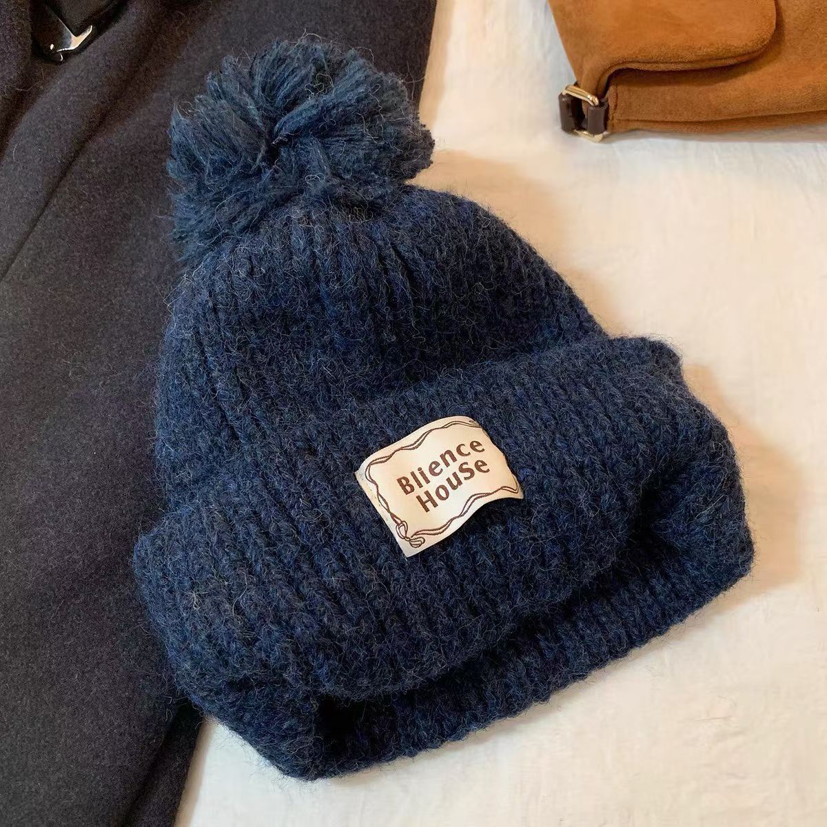 Winter Velvet Embroidered Letter Knitted Hat Women S Colored Dot Yarn Youth Wool Hat Thermal Pullover Hat one size fits all