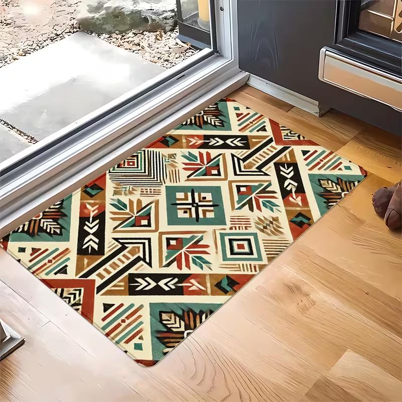 

Moroccan Black White Geometric Print Doormat Modern Boho Tile Print Entryway Welcome Mat Soft Non-Slip Indoor Outdoor Floor Rug 40cm x 60cm