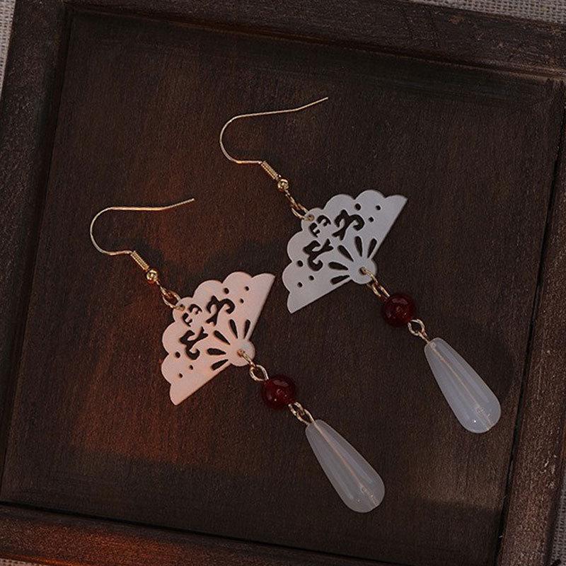 Boucles d'oreilles gland perle en forme d'éventail:  Pendentif Boucle de Paix Style Chinois Rétro pour Costumes Hanfu