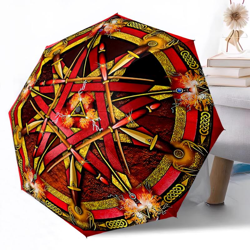 Pentagram and Moon Phases Mandala Outdoor Automatic Umbrella Retractable Design with 8-Rib Durability Lightweight Perfect Gift for Friends Family
