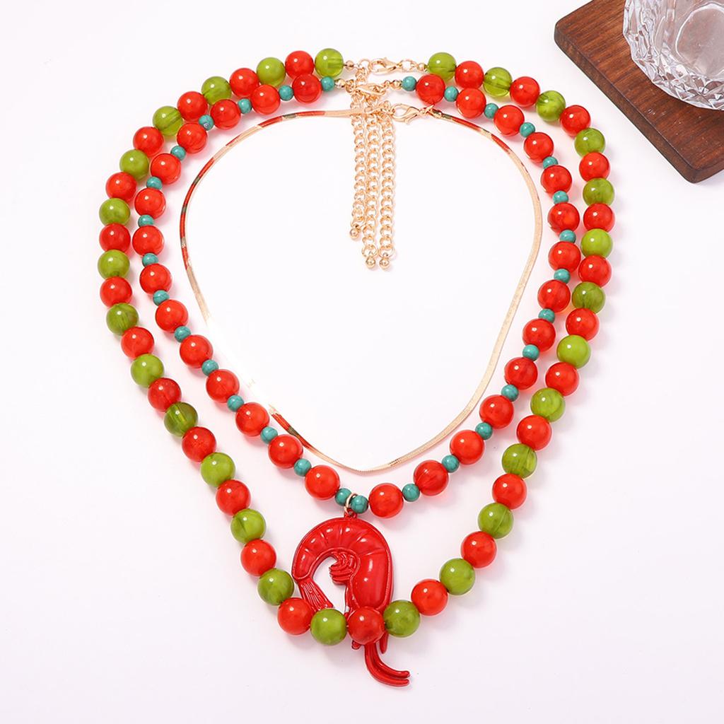 Fashion summer beach vacation lobster pendant double-layer splicing round beaded necklace trendy personalized women's models