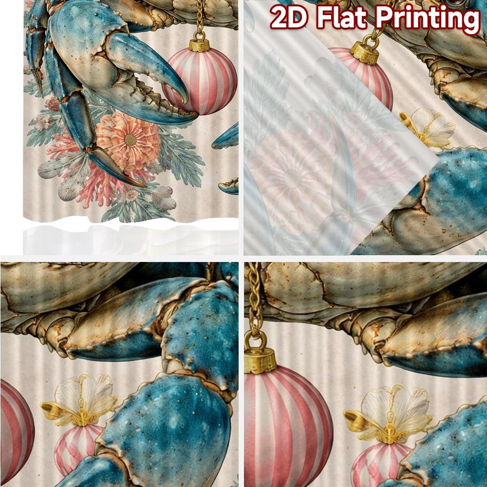2D FLAT PRINTING 2pcs Curtains (Without Rod) Christmas Crab and Coral Modern Curtains Digital Printed Durable Polyester Curtains