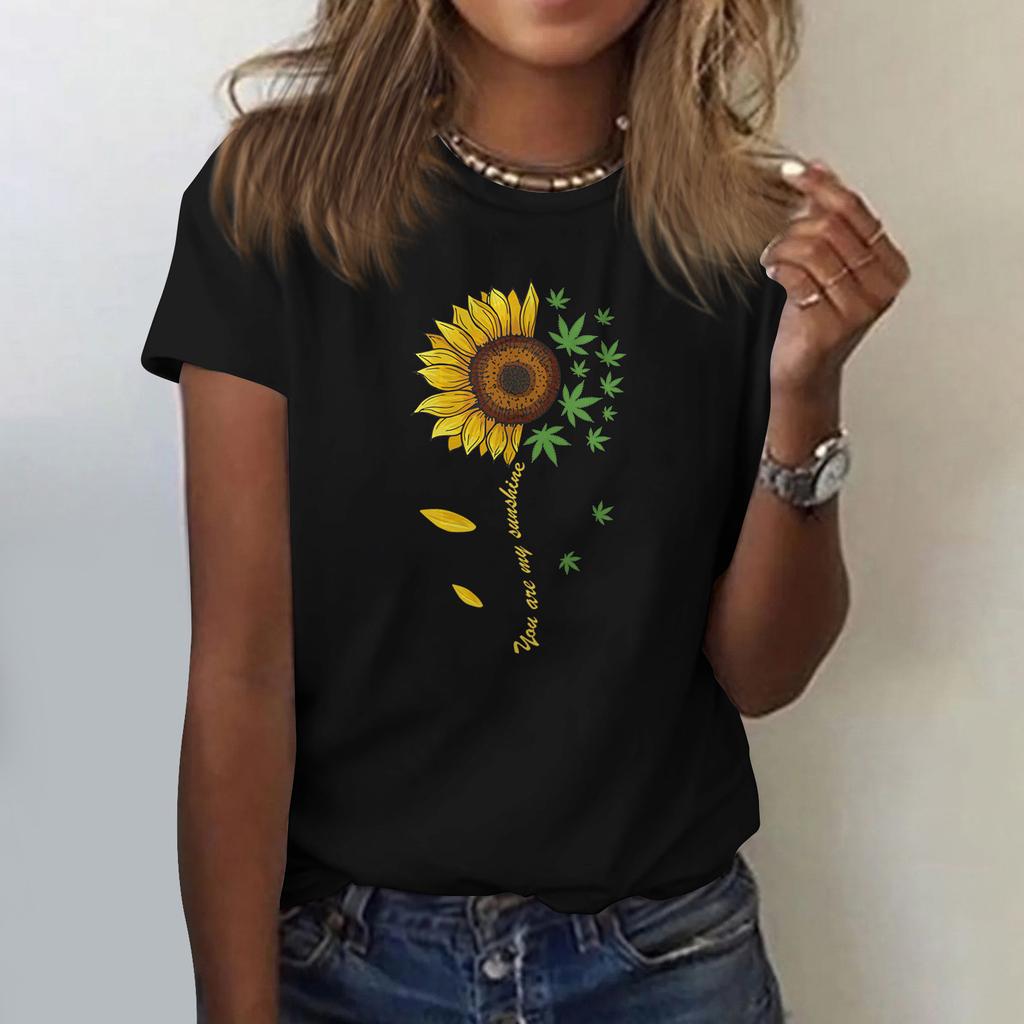 Sunflower Damen-Hemdoberteil mit süßem Aufdruck, kurzärmelig, Rundhalsausschnitt vorne und Schulter, Vintage-Kurzarm, Sommer-Lose-Shirt-Oberteil