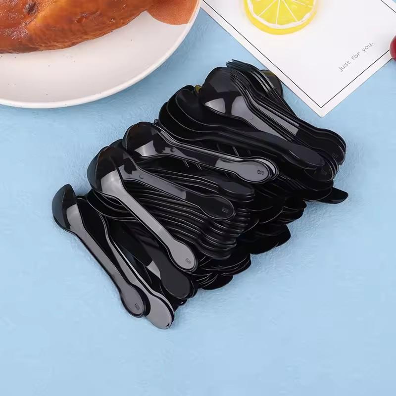Kitchen 100Pcs Mini Plastic Spoons Flatware Spoons For Jelly Ice Cream Dessert Sugar Appetizer Plastic Spoon For Party Supplies4