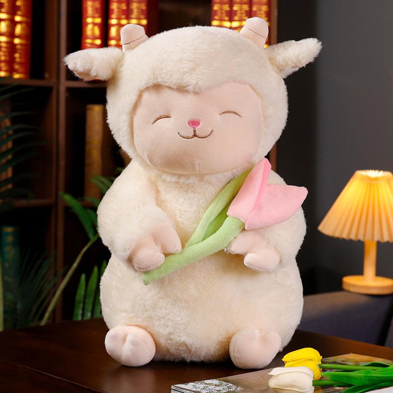 

New Healing Tulip Sheep Baa Baa Series Standing Cherry Blossom Sheep Plush Doll Warm White Lamb Super Soft Doll 25cm 0.17kg