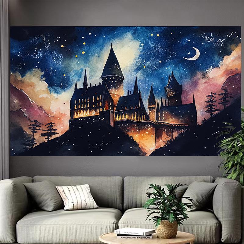 VIKAMA Fantasy Castle Tapestry Starry Night Watercolor Art Modern Bohemian Style Living Room Bedroom Background Wall Decoration