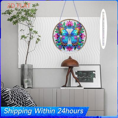 Flower DIY 2D Flat Acrylic Diamond Painting Ornaments Double-Sided Diamond 24cm Diamond Art Pendant for Adults Window Wall Decor