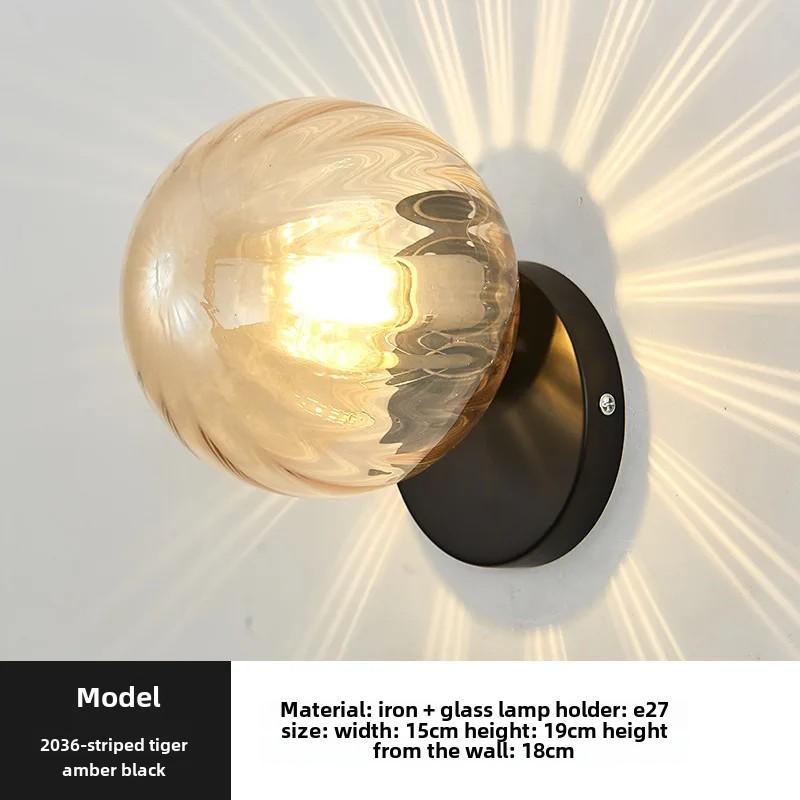 Applique murale LED d'intérieur nordique en fer et verre rond E27 pour escaliers modernes pour salon, chambre à coucher, couloir, allée