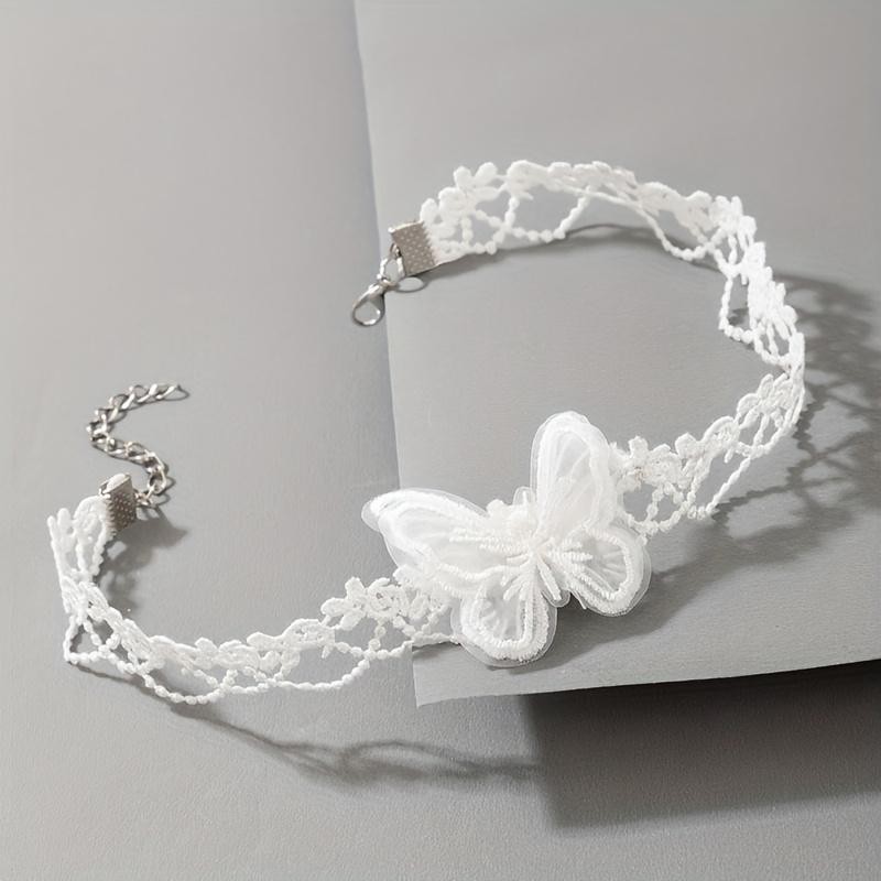 1PC Fashionable and Sexy Necklace, White Butterfly Lace Necklace, Geometric Fabric Collarbone Chain.