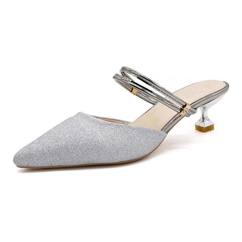 Летние заостренные блестки и женские сандалии-тапочки 35 серебряный