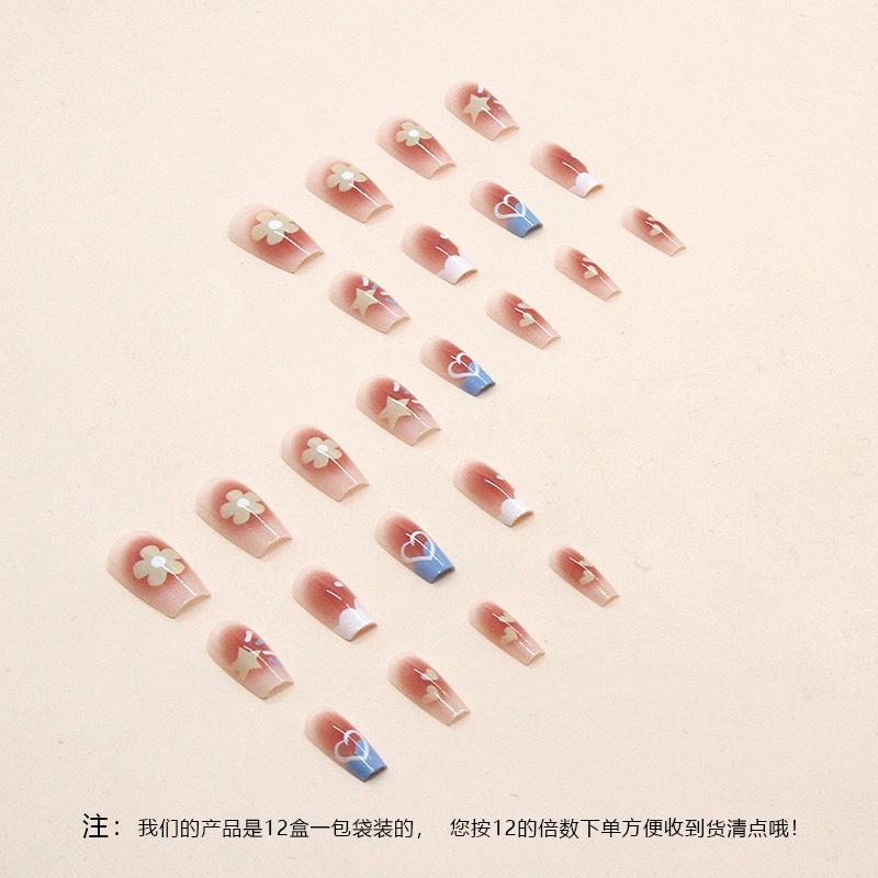 24 Pieces Cute Summer New Product Medium and Long Blush Nail Flower Love Star Nail Art Wearable Fake Nail Patch