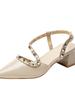 Nude high heels women's summer French thick heel pointed head rivet bag head empty sandals 2025 new foreign style