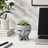 Office Desk Planter Funny Alien Face Planter, 3D Printed Novelty Plant Pot, Cute Gray Cactus Pot Head for Succulents Cacti Home Table Shelf
