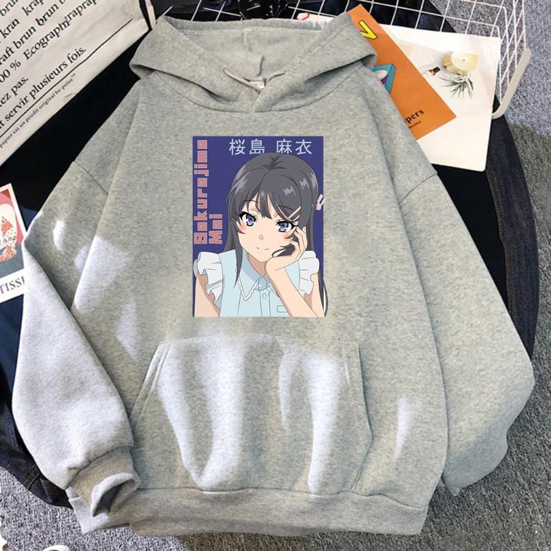 Anime Rascal Does Not Dream of Bunny Girl Sakurajima Mai Printed Men Women Casual Hoodies Loose Sweatshirt Harajuku Streetwear