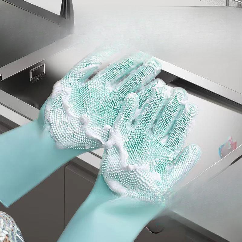 1pair Silicone dishwashing gloves for kitchen-clean household gloves necessary for dishwashing-magic gloves that can be waterpro