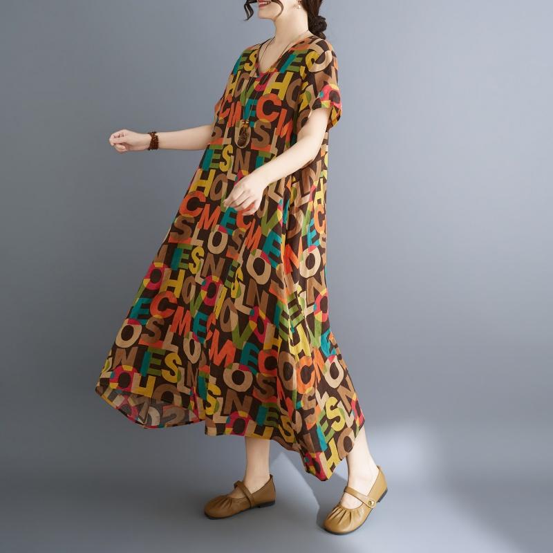 DIMANAF New 2026 Summer Women Plus Size Beach Long Dress Sundress Loose Casual Maxi Lady Floral Print Dress