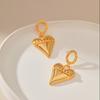 Heavy Metal Texture 18k Gold Plated Brass Three Dimensional Heart Chain Stud Earrings For Women