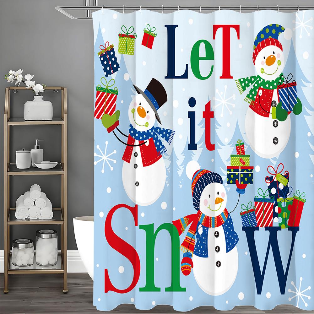

Рождественский Снеговик Подарок Занавеска для душа, Декоративная занавеска для душа для ванной, Водонепроницаемая занавеска для душа с крючками 90*180cm
