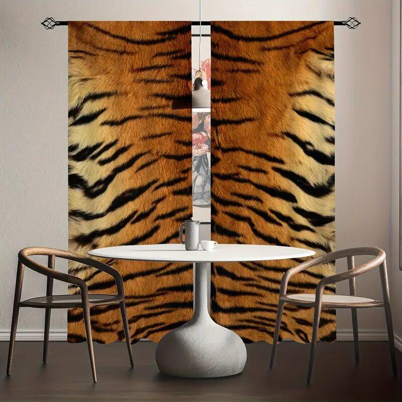 Vorhänge mit Tigerfell-Print, Stangentaschen-Vorhänge, 42*84, Schlafzimmer und Wohnzimmer, Heimdekoration, Raumdekoration