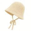 Summer Essential Striped Basin Hat with Knitted Hollow Out Design Foldable for Beach Sunshade